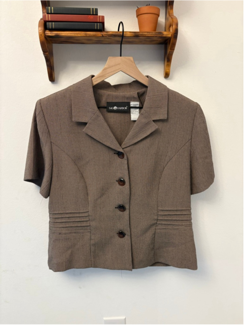 Sag Harbor Vintage Brown Micro Houndstooth Blazer Top 12 Dark Academia